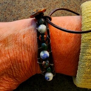 Handmade leather & beaded bracelet